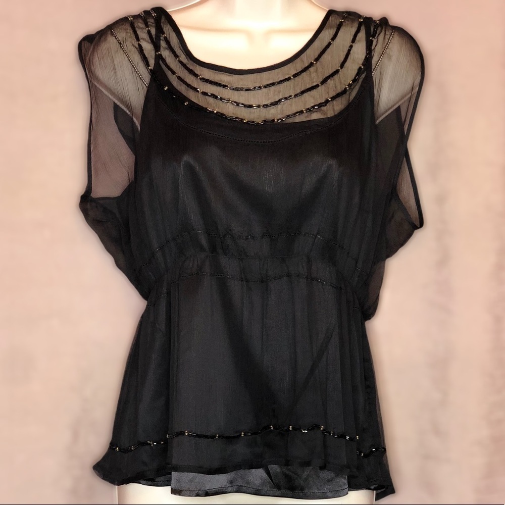 KENAR 100% Silk Sequin Blouse Size Medium